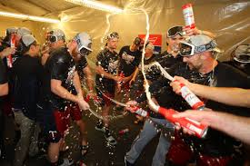 Twins players celebrating after clinching division title